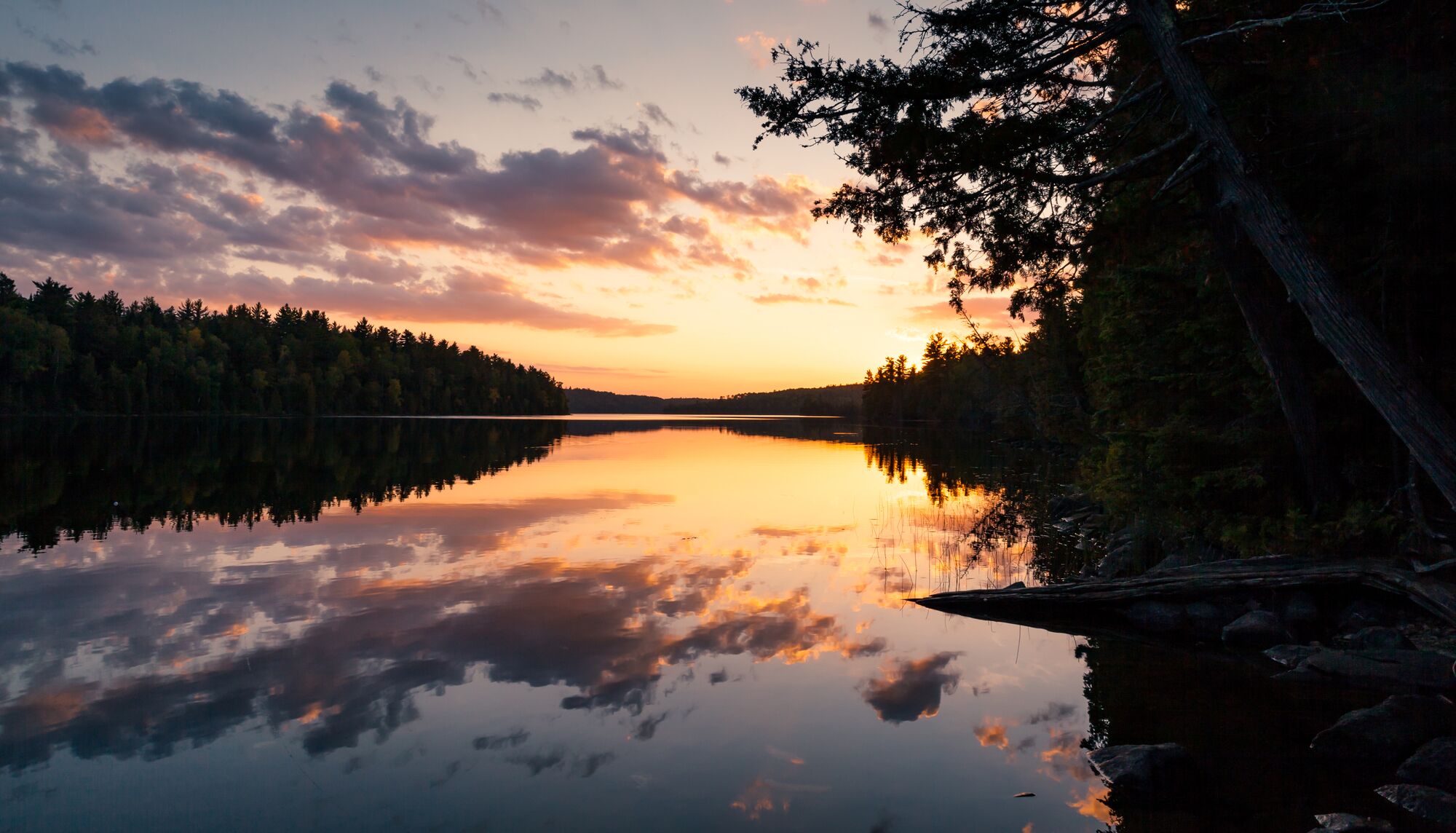The sun setting over Alder Lake in the Minnesota Boundary Waters Canoe Area
