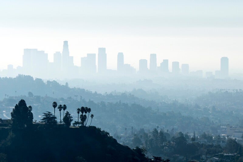 Downtown Los Angeles with morning smog