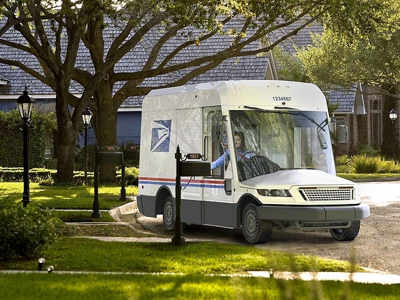 The United States Postal Service Next Generation Delivery Vehicle, shown in this concept image, can be built with either a gasoline or electric drivetrain. The combustion version gets worse miles per gallon than a Ford F-150.
(USPS)