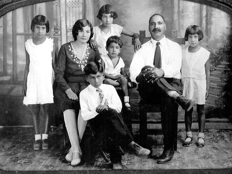 Ernestina and Bishan Singh's family, photographed in 1932.
(Pioneering Punjabis Digital Archive. UC Davis Library, Archives and Special Collections)