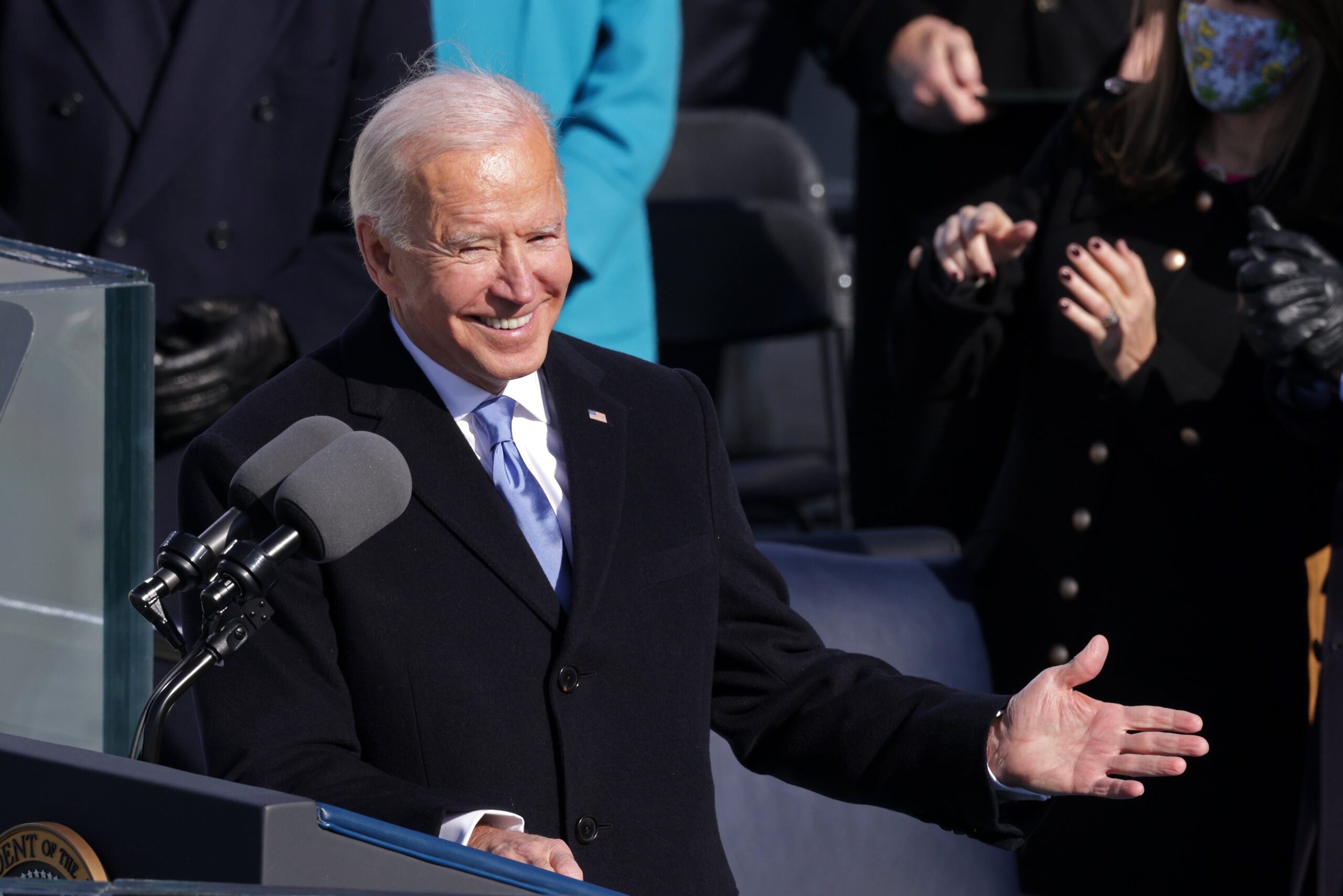U.S. President Joe Biden delivers his inaugural address on the West Front of the U.S. Capitol on January 20, 2021.