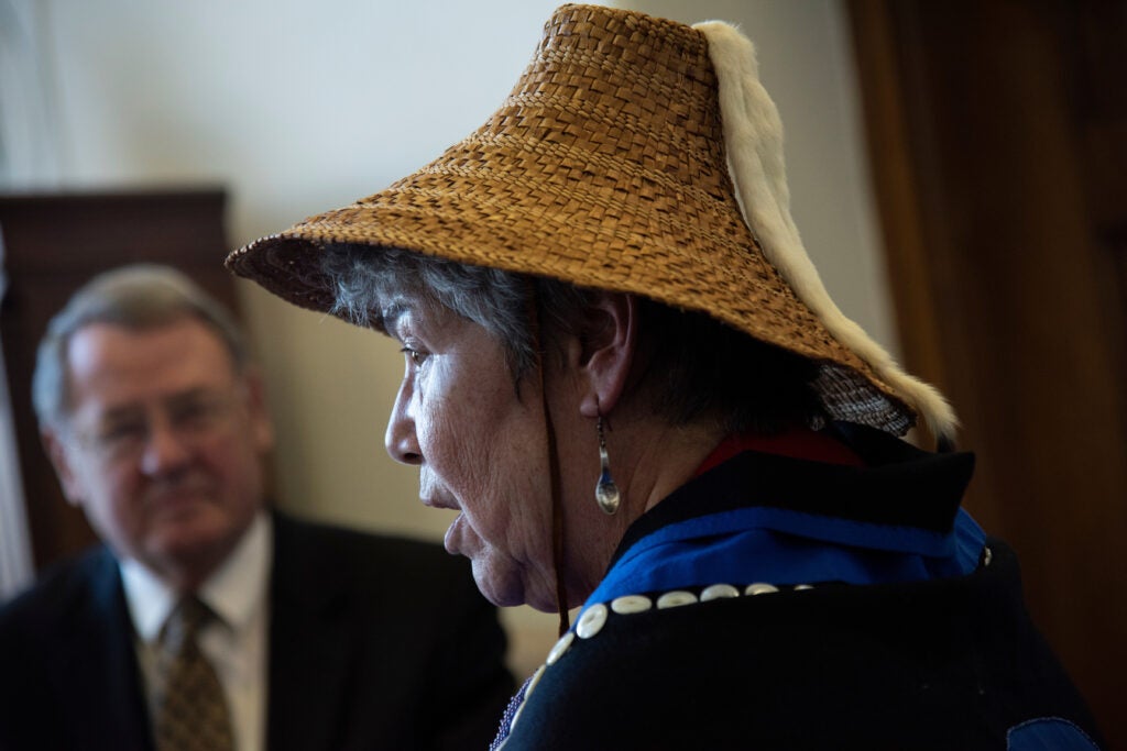 Tlingit tribal member Wanda Culp traveled to Washington to ask U.S. Forest Service head Jim Hubbard to protect Alaska's Tongass National Forest, where Culp lives.