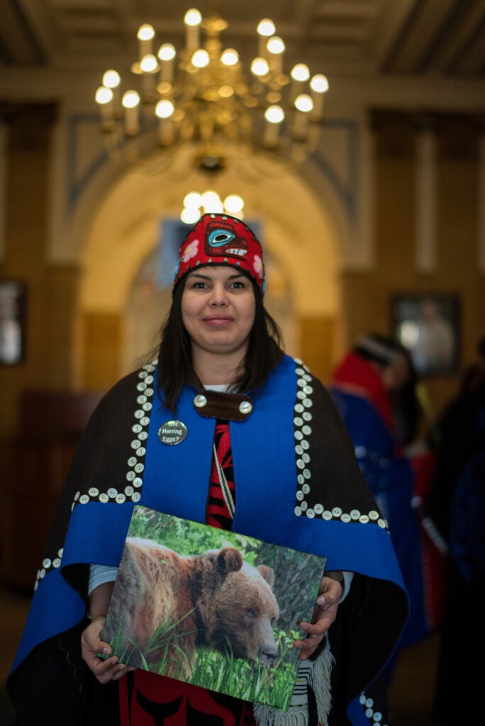 Adrien Nichol Lee, keeper of cultural Tlingit education and president of the Alaska Native Sisterhood Camp 12, is traveling to D.C. on behalf of the WECAN Indigenous Women's Tongass Delegation.
(Melissa Lyttle for Earthjustice)