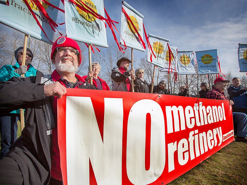 Local activists protest a proposed methanol refinery in Kalama, Washington, in 2017.