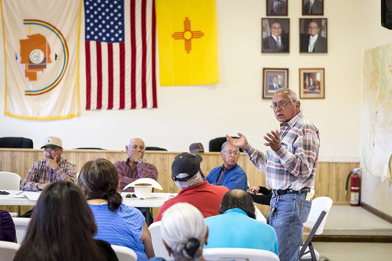 Tso speaks during a meeting at the chapter house in Counselor, New Mexico, where the Bureau of Land Management heard public comments on proposed new sites for leasing rights to additional drilling in the San Juan Basin.