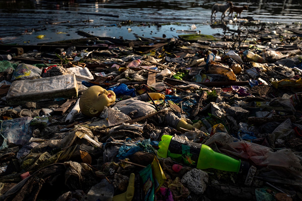 Plastic waste fills a beach on in Manila, Philippines.