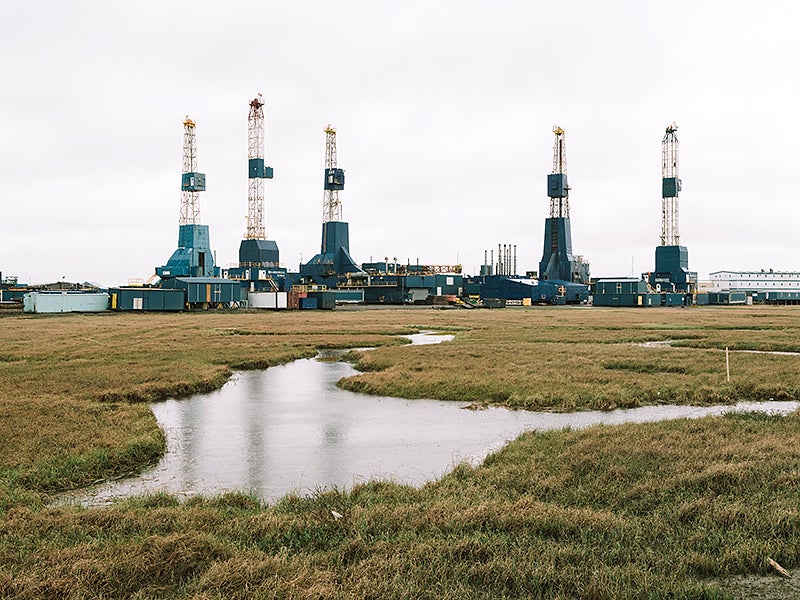 A petroleum drill site operates in Alaska’s Western Arctic, near Lake Teshekpuk.