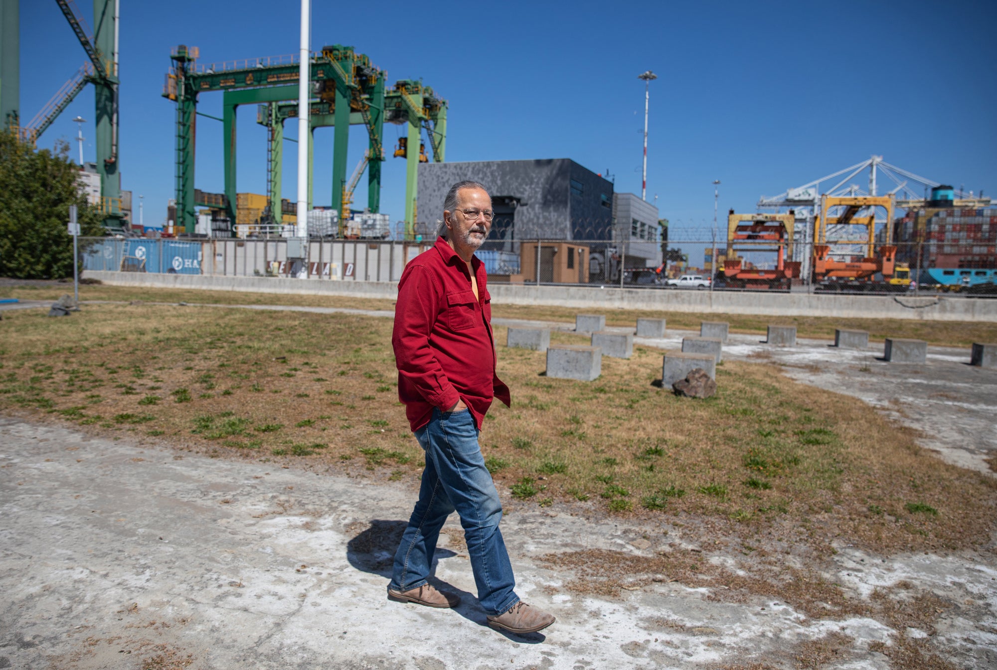 Brian Beveridge, co-director of the Oakland Environmental Indicators Project (WOEIP), photographed at the Port of Oakland in West Oakland, California.