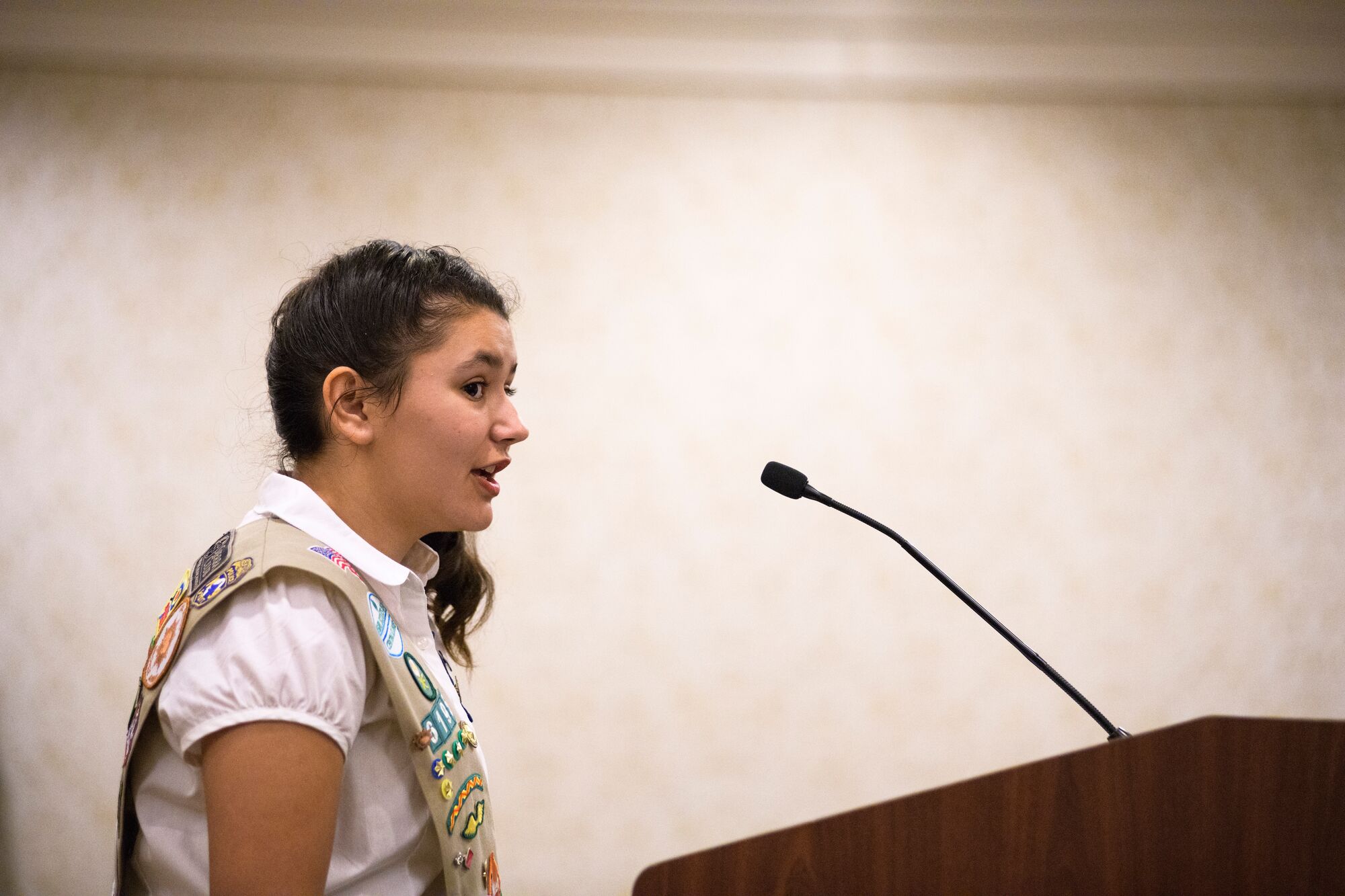Ameilia Hopkins, Girl Scout, speaks at an EPA hearing in 2018.