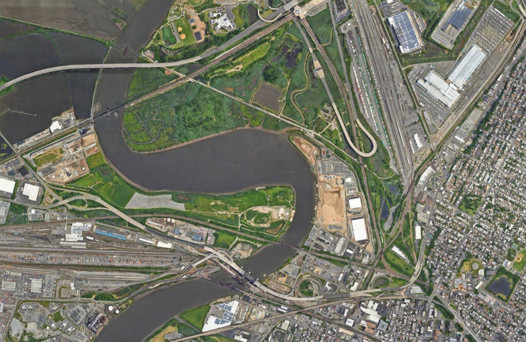 Aerial view of the Hudson Generating Station in Jersey City, New Jersey.