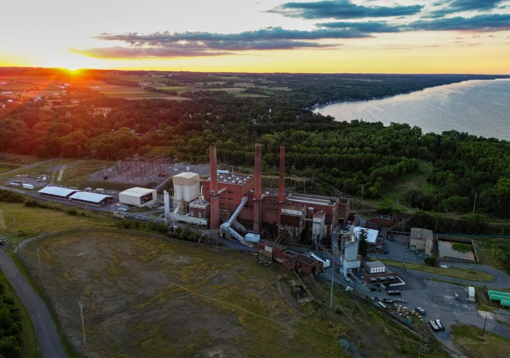 Aerial view of the former Greenidge Generating Station, along Seneca Lake in Dresden, NY, in 2022.