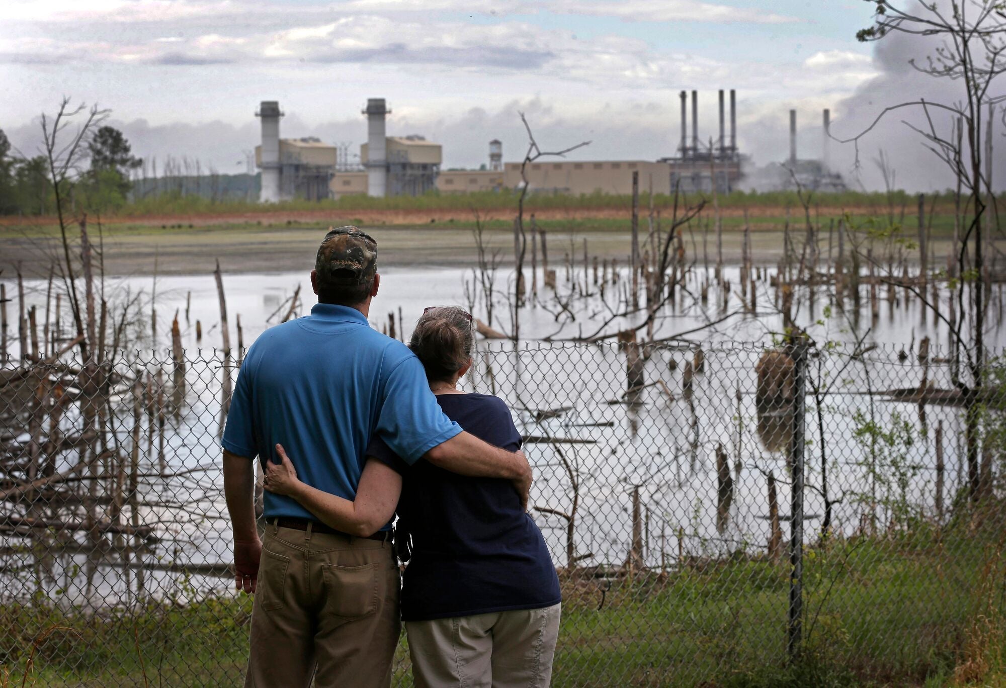 A coal ash pond full of dead trees lies adjacent to Duke Energy's Buck Steam Station in Dukeville, N.C., in 2016.