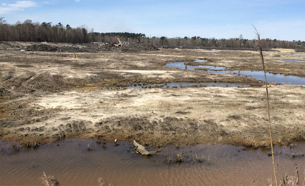 Former coal ash ponds at Grainger Generating Station, Conway, S.C. Coal ash contaminated the groundwater in the area with heavy metals and toxins.