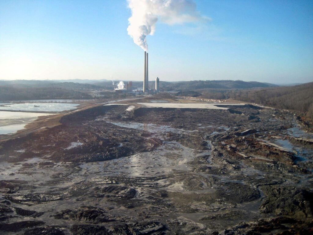 The aftermath of a devastating coal ash spill at the TVA Kingston Fossil Plant near Kingston, Tenn., on Dec. 22, 2008.