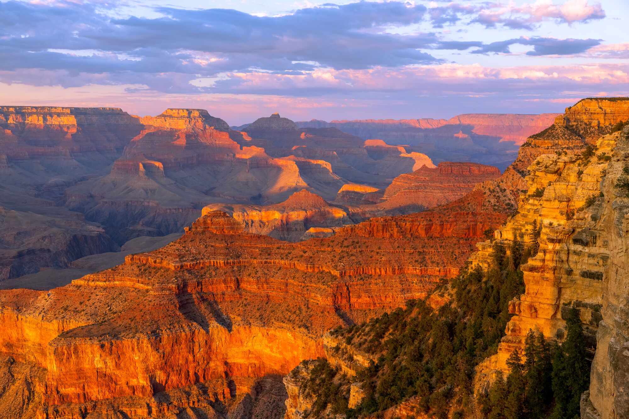Cliffs visible at Yavapai Point in the Grand Canyon glow in the fading light of day. (K. Thomas / NPS)