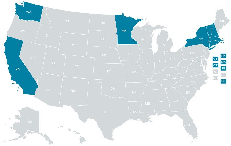 Map of the states with strongest wetland protection laws.