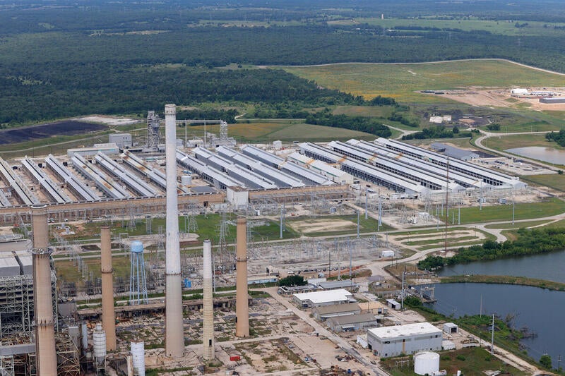 An aerial view of buildings and power plant infrastructure at Bitdeer’s facility in Rockdale, Texas.