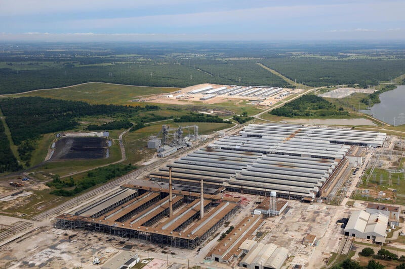 Aerial view of the Bitdeer (foreground) and Riot mining operations in Rockdale, Texas.