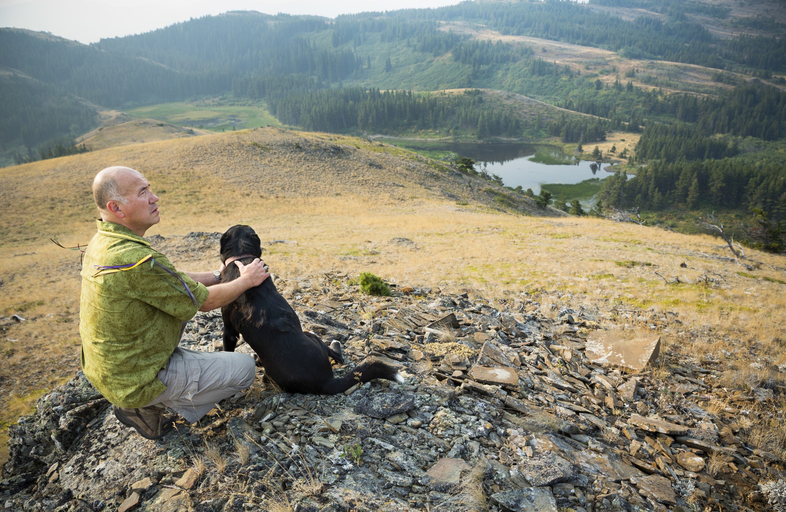 Musician and Blackfeet cultural spokesman Jack Gladstone hikes in the Badger-Two Medicine region on the Blackfeet Reservation in northwest Montana. Gladstone is part of the movement to protect the Badger-Two Medicine Land from oil and gas drilling. (Rebecca Drobis for Earthjustice)