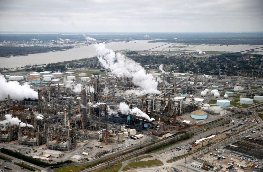 In this aerial photograph about 10 miles upriver from New Orleans, the Shell Norco Manufacturing Complex, an oil refinery, is seen in Norco, La.