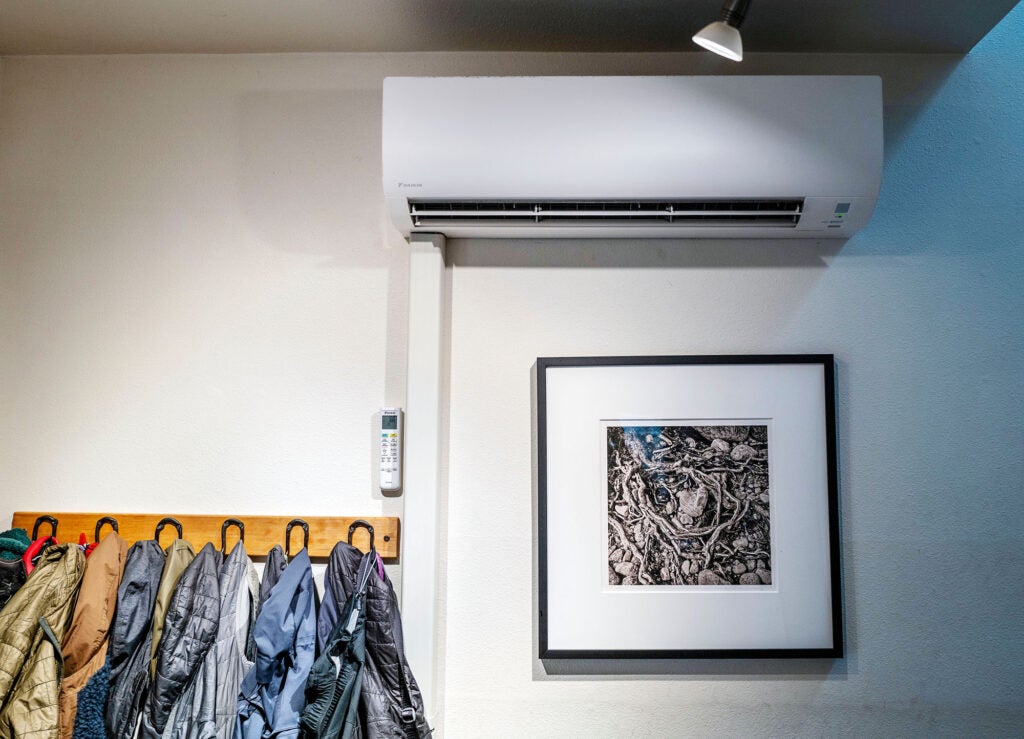 An inside wall unit to a heat pump system in Juneau, Alaska. (Michael Penn for Earthjustice)