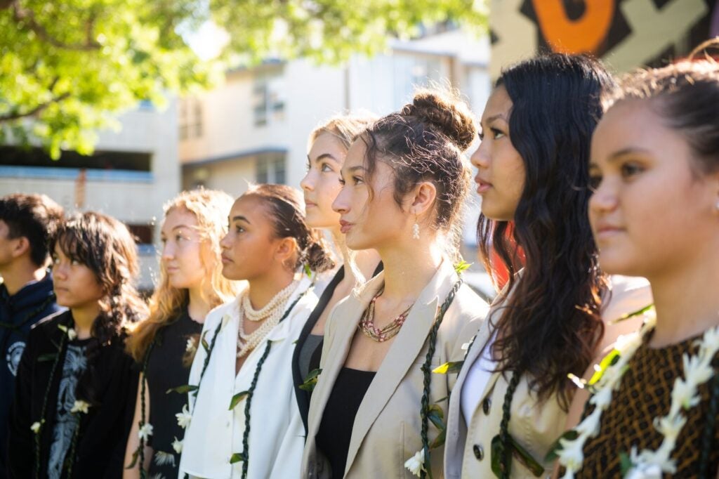 Thirteen youth from across the Hawaiian Islands brought the case <em>Navahine v. Hawaiʻi Department of Transportation</em>, the first youth-led constitutional climate case addressing climate pollution from the transportation sector. (Elyse Butler for Earthjustice)