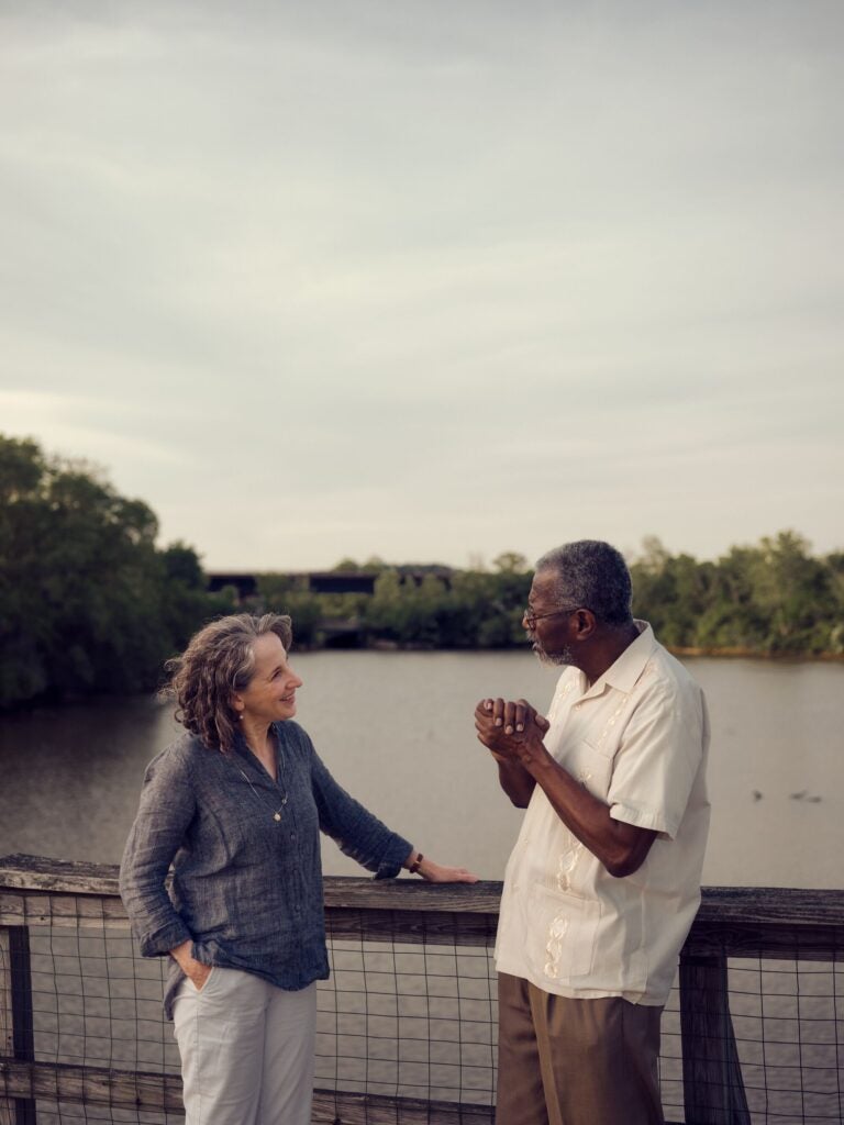 Earthjustice board chair Fern Shepard and Frazer Walton at Kingman Island on the Anacostia River in Washington, D.C., in May 2021.