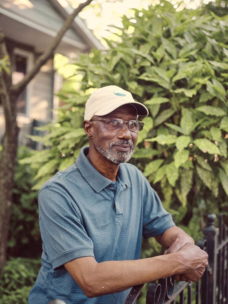 Dennis Chestnut in front of h.is home in the Eastland Gardens neighborhood in Washington, D.C., on May 21, 2021