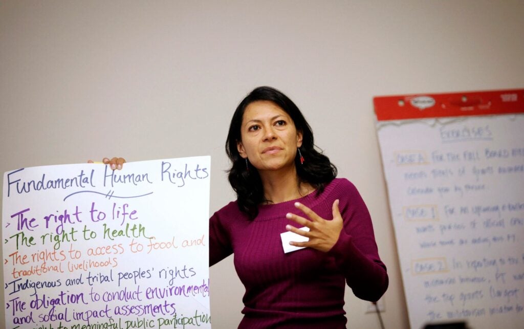 Astrid Puentes Riaño leads a workshop in 2010. (Chris Jordan-Bloch / Earthjustice)