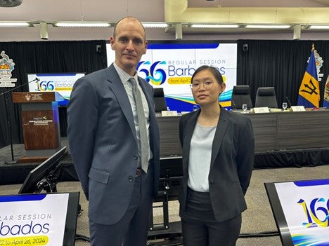 Earthjustice attorneys Jacob Kopas and Mae Manupipatpong before a hearing at the Inter-American Court of Human Rights. 