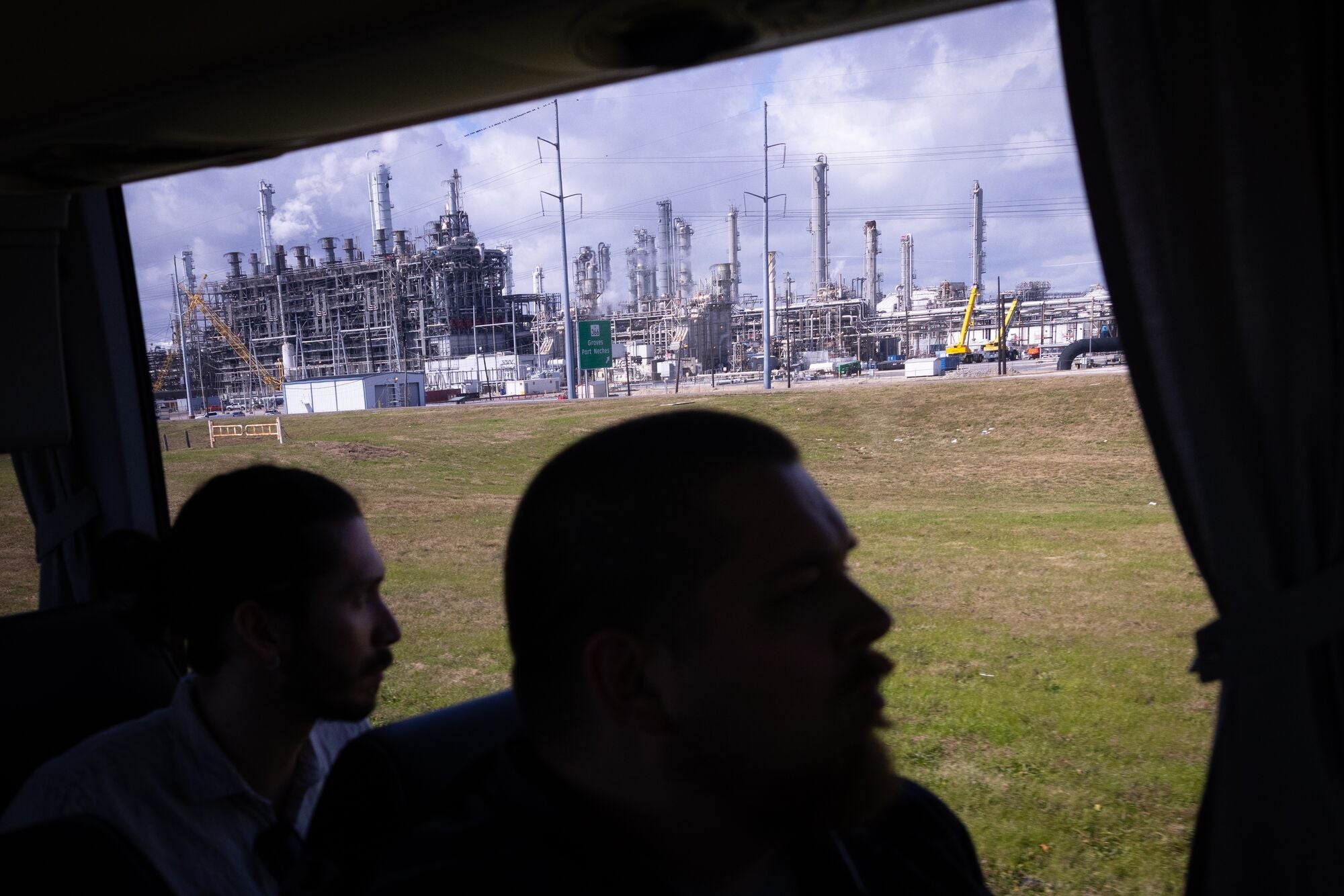 A "toxic tour" of polluting facilities in Port Arthur, TX, led by John Beard, Jr., of the Port Arthur Community Action Network.