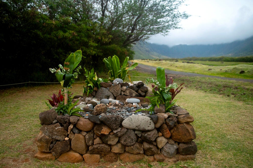 The ahu, a pile of stones erected as a shrine, in Makua Valley. 