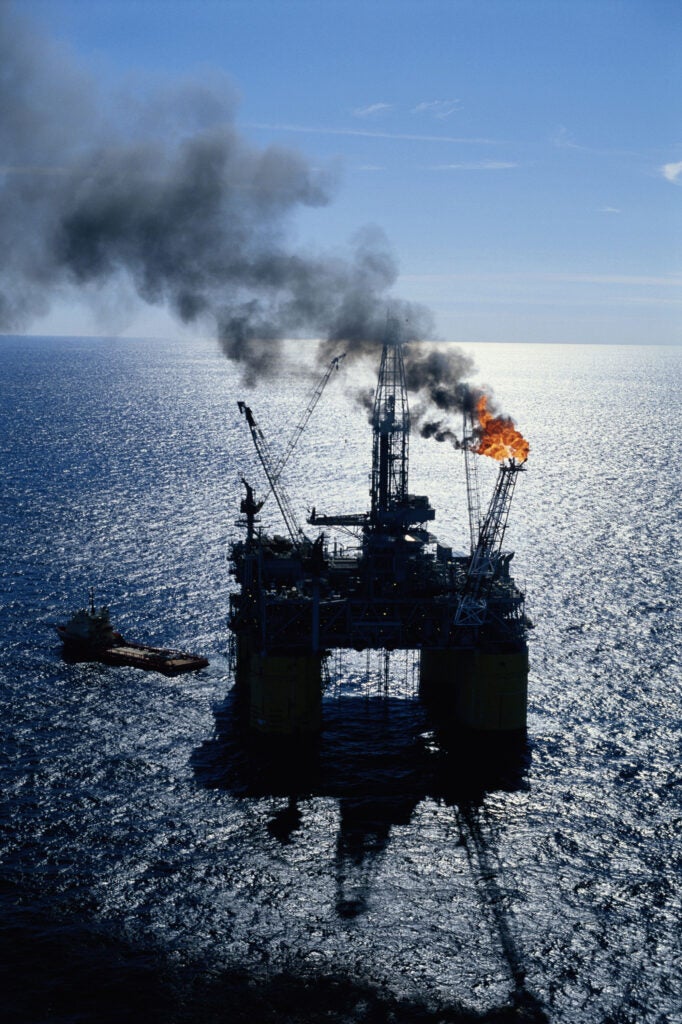 Flaring on an oil rig in the Gulf of Mexico.