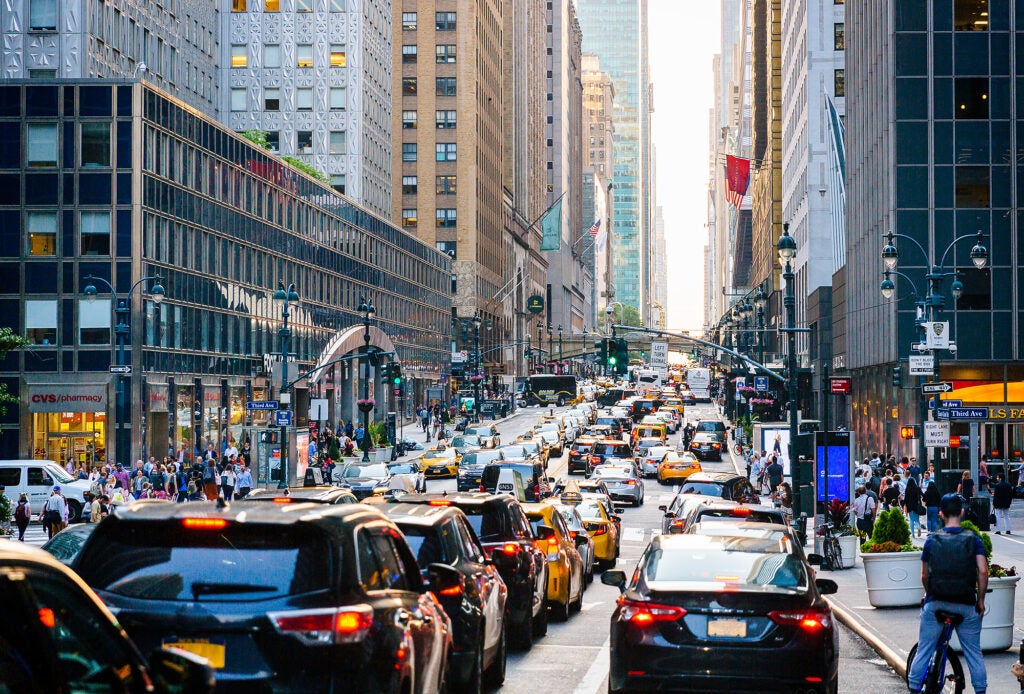 A traffic jam on East 42nd Street in Manhattan. (Alexander Spatari / Getty Images)