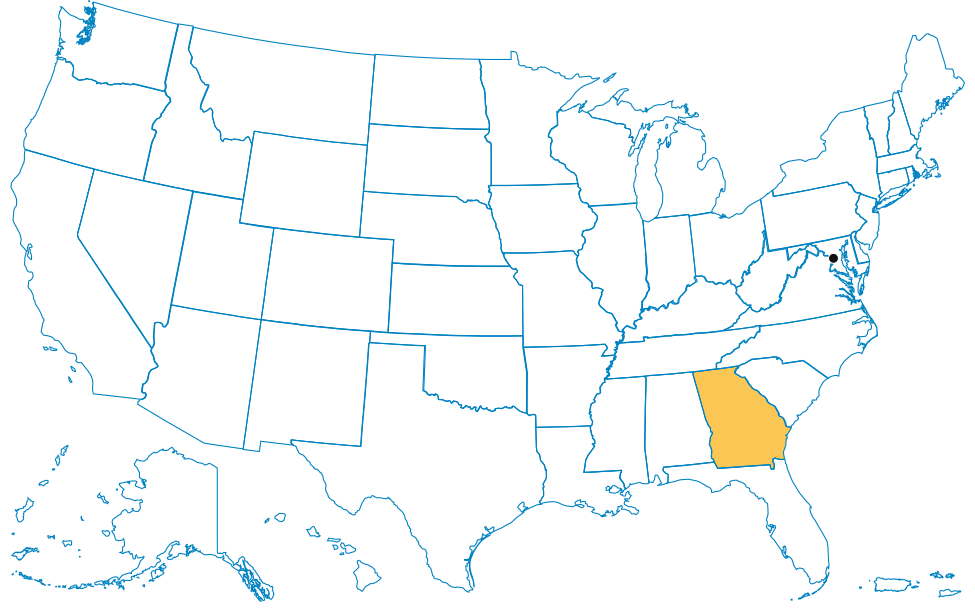 Map of the United States with the state of Georgia highlighted.