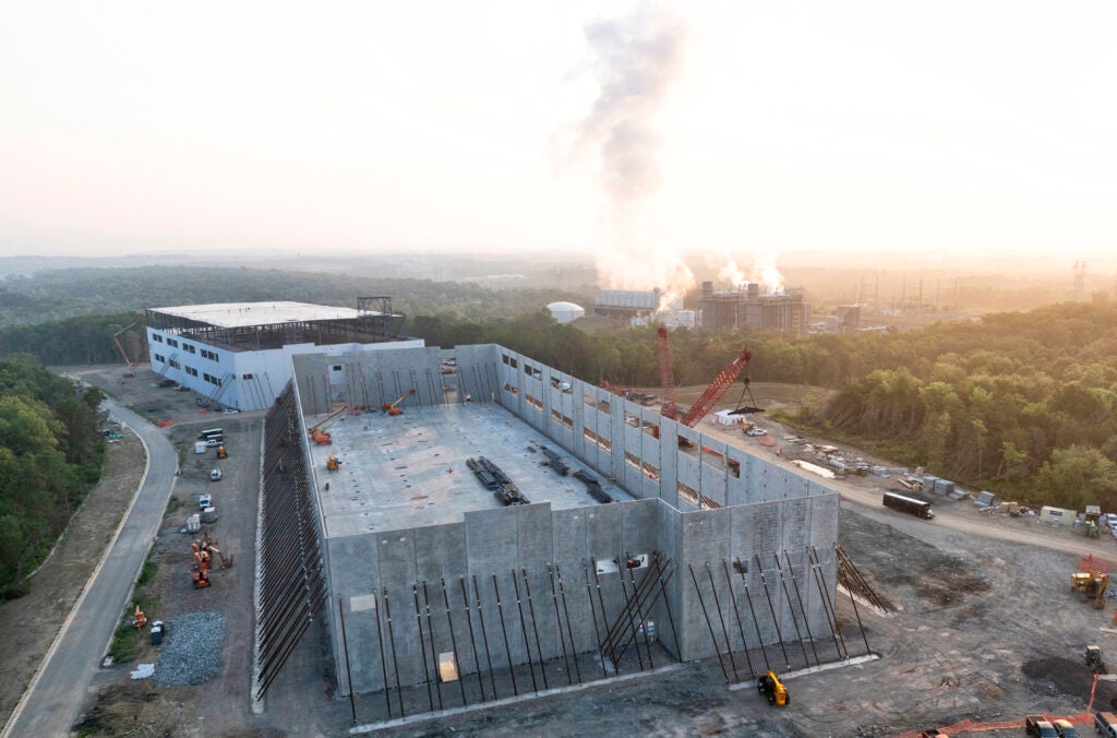 Data centers being built in Leesburg, Virginia, next to the Potomac Energy Center, a gas power plant. (Gerville / Getty Images)