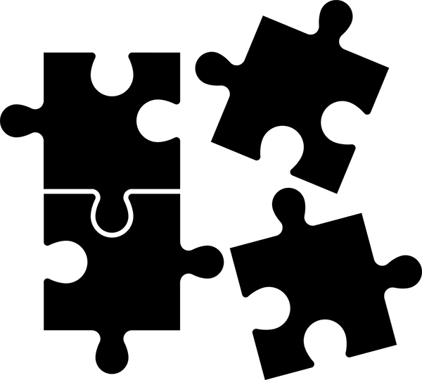 Icon of fragmented puzzle pieces.