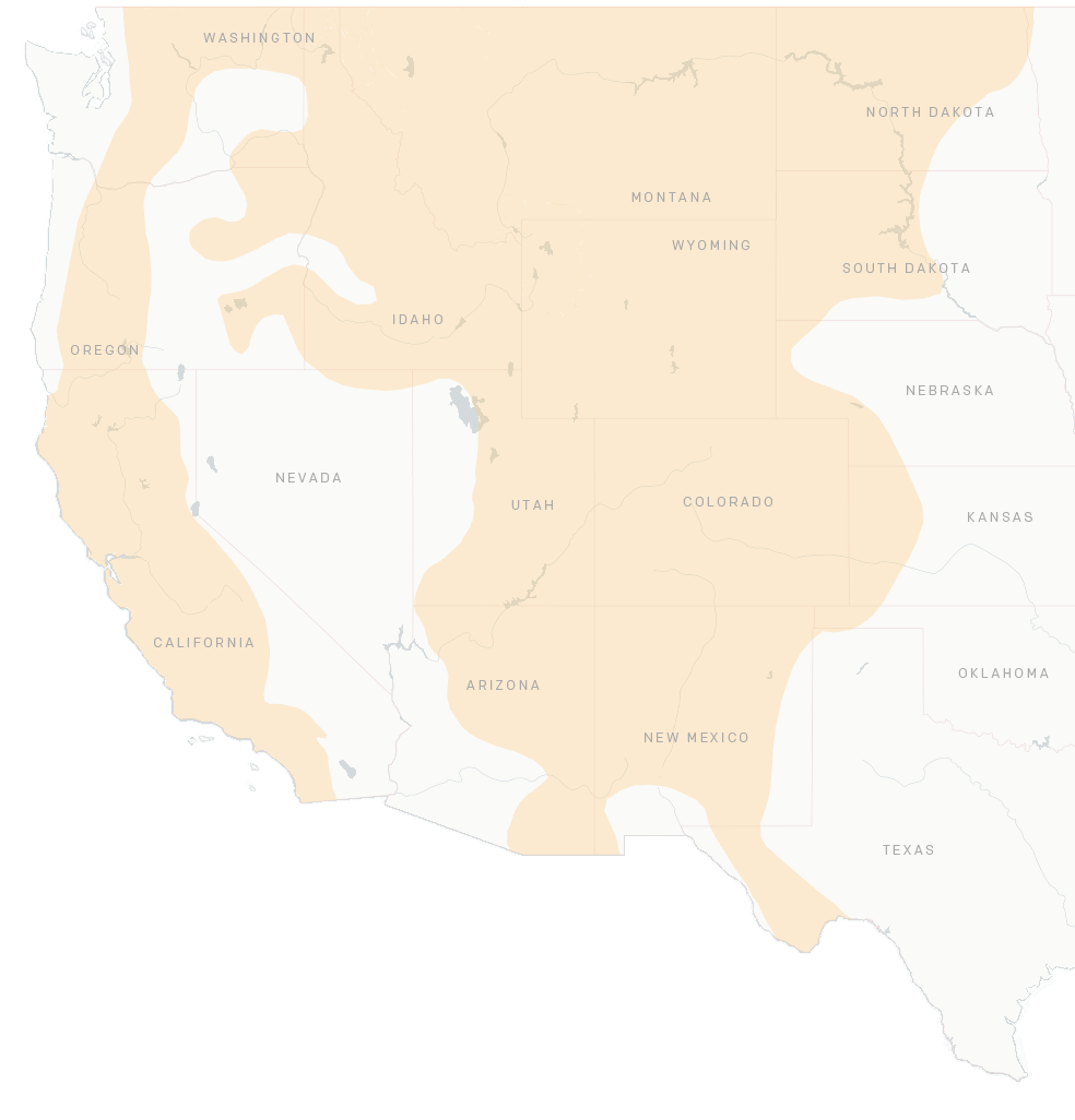 Map of historical range of grizzly bears. The historal range covers the western half of the United States.