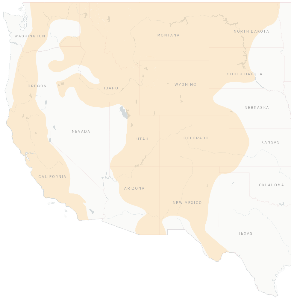 Map of historical range of grizzly bears. The historal range covers the western half of the United States.