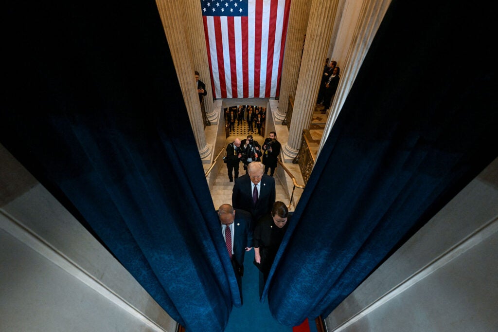 Donald J. Trump enters the Capitol Rotunda during his inauguration as the 47th president of the United States on Jan. 20, 2025. (Kenny Holston / The New York Times / POOL / AFP)