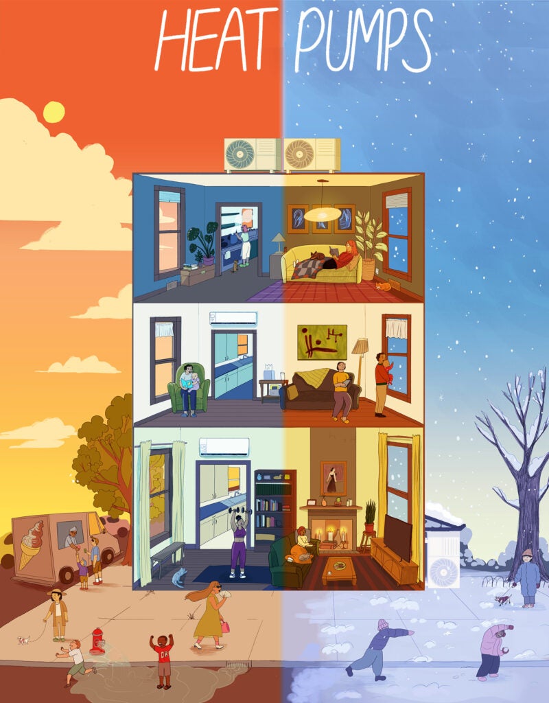 Heat pumps can warm and cool our spaces, heat our water, and dry clothes. (Lily Padula for Earthjustice)