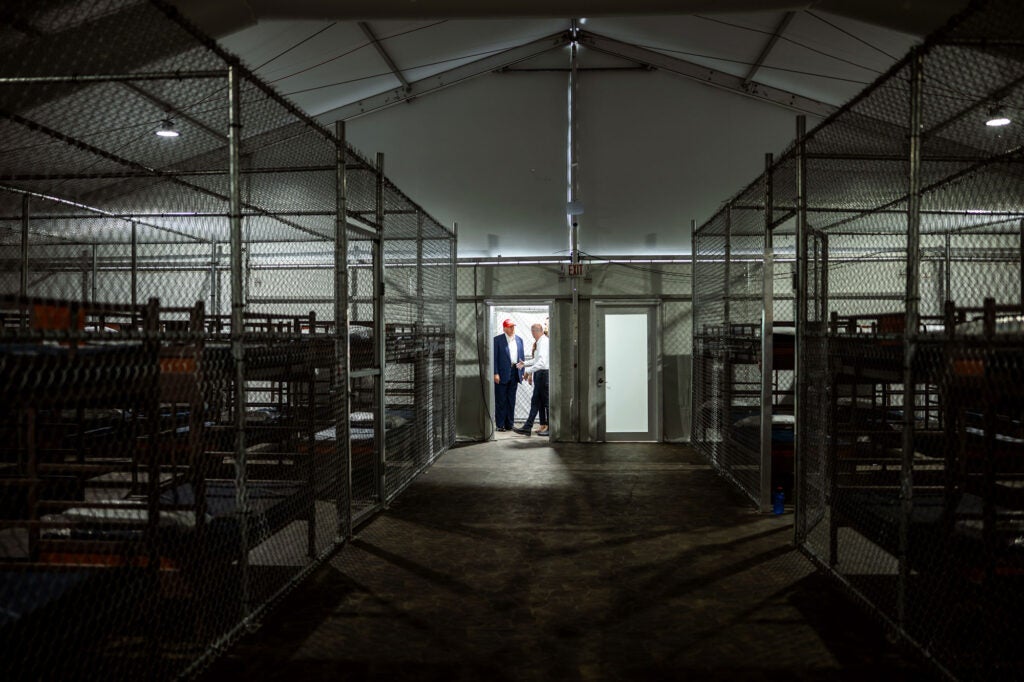 President Donald Trump participates in a walking tour of the Everglades immigration detention center on Jul. 1, 2025. (Daniel Torok / White House)