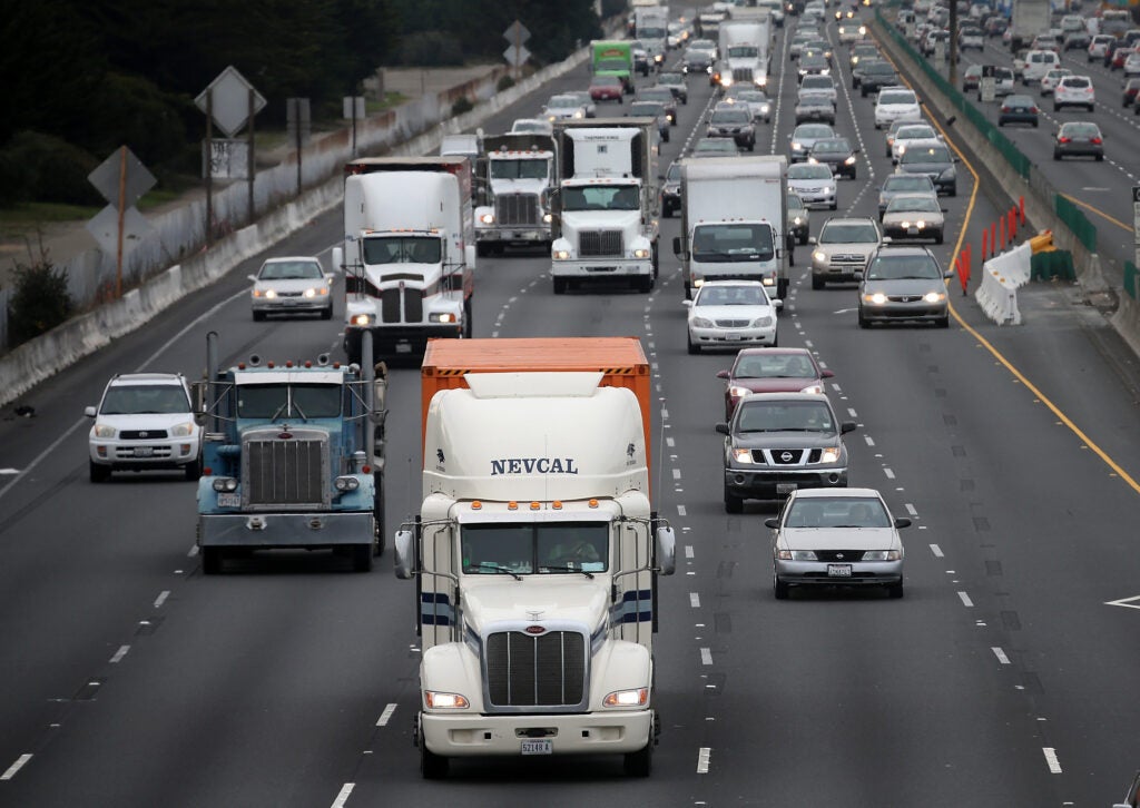 Trucks driving on Interstate 80.
