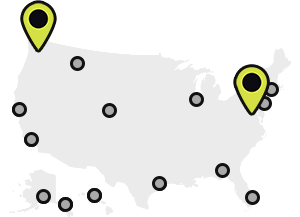 Map of Earthjustice’s office locations, with the Northwest and Washington, D.C., locations highlighted.