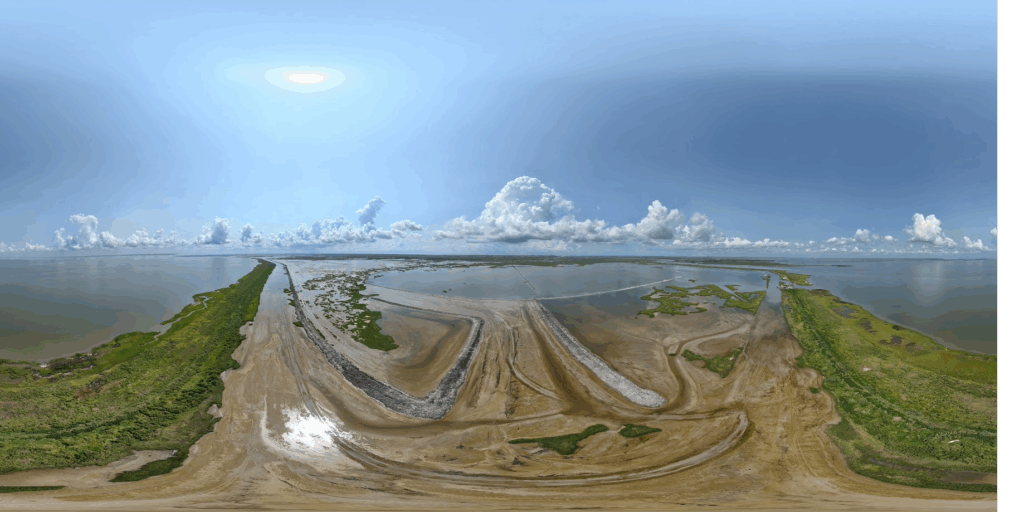 Sediment fills waterways in Cameron Parish, Louisiana.