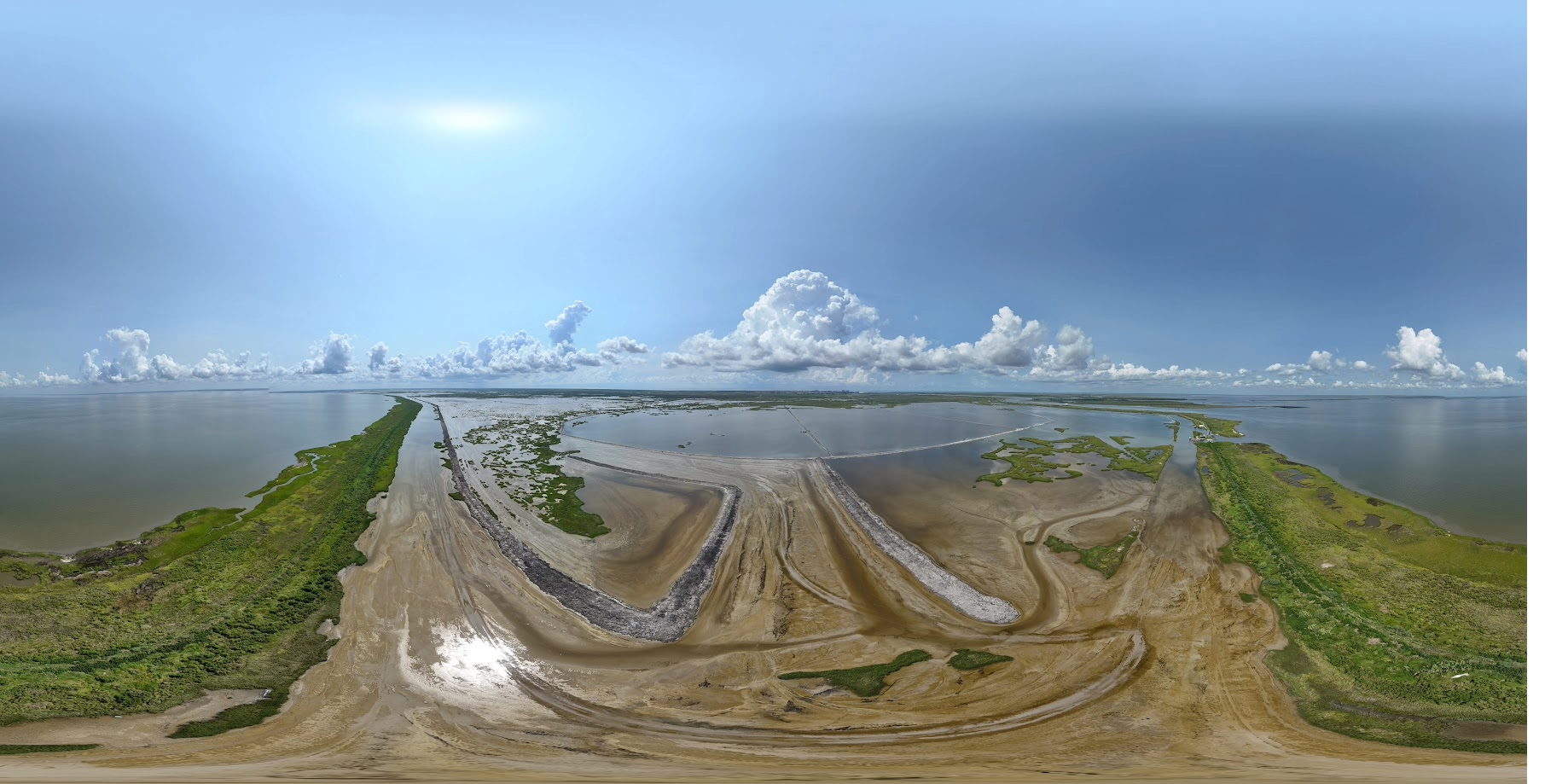 Sediment fills waterways in Cameron Parish, Louisiana.