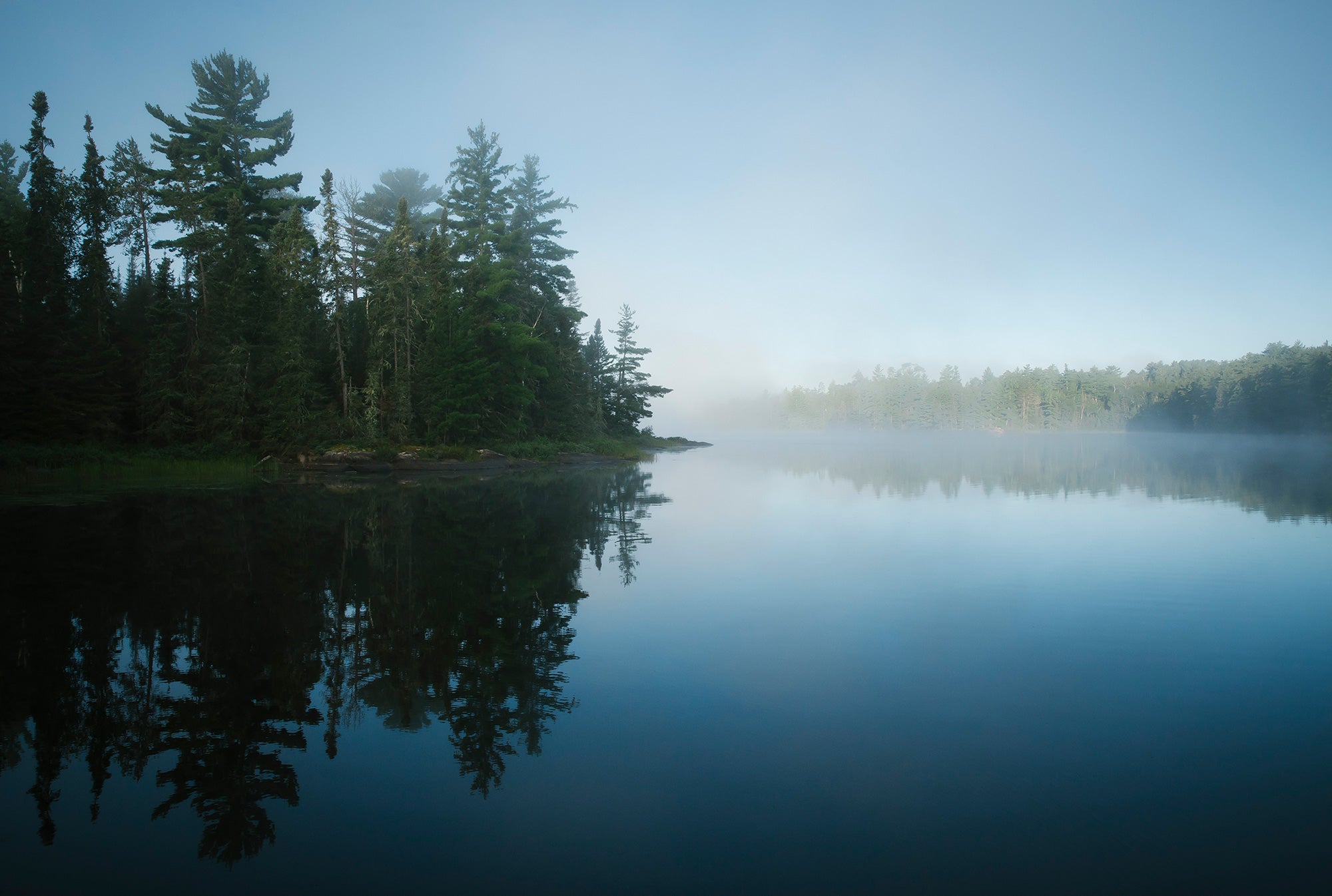 A gentle mist settles on Boundary Waters Canoe Area in Northern Minnesota.