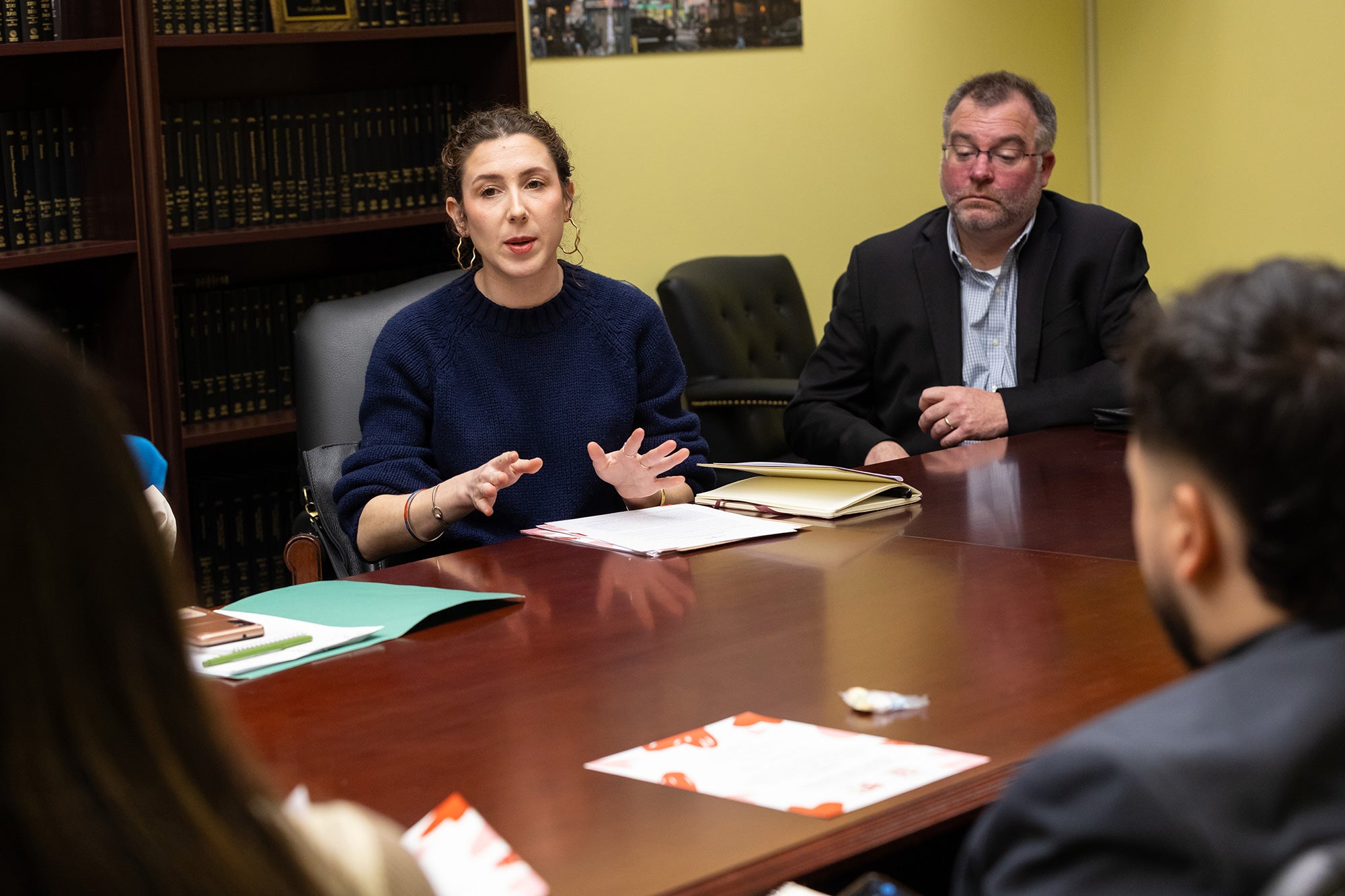 Elizabeth Moran at New York State Capitol Earthjustice's New York Policy Advocate Elizabeth Moran is speaking, while seated at a table at legislators’ offices in the New York State Capitol.