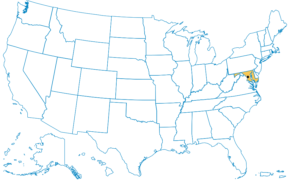 Map of the United States with Maryland state highlighted.