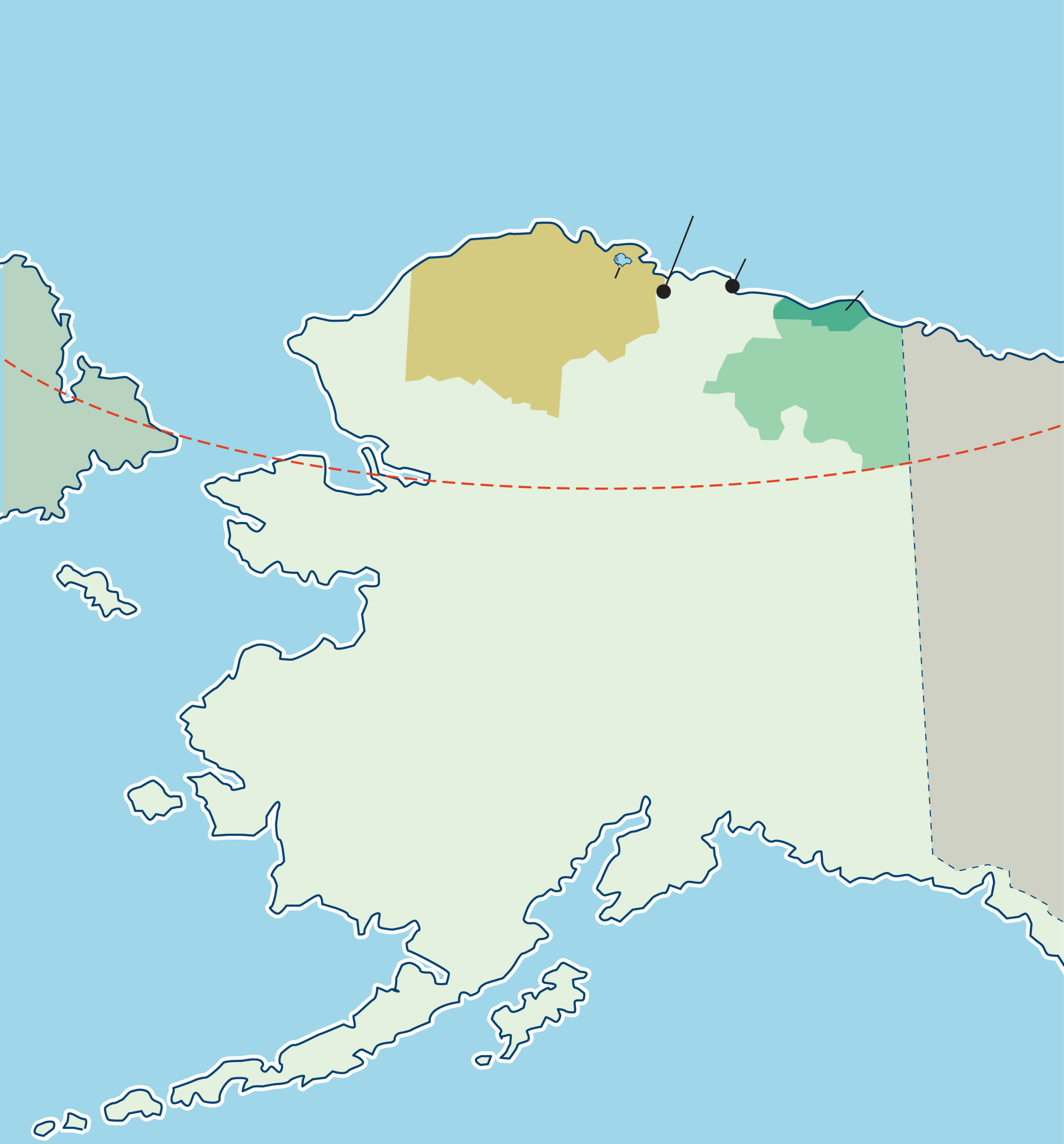 Background image of map showing  the Western Arctic, Arctic National Wildlife Refuge, and Arctic Circle.